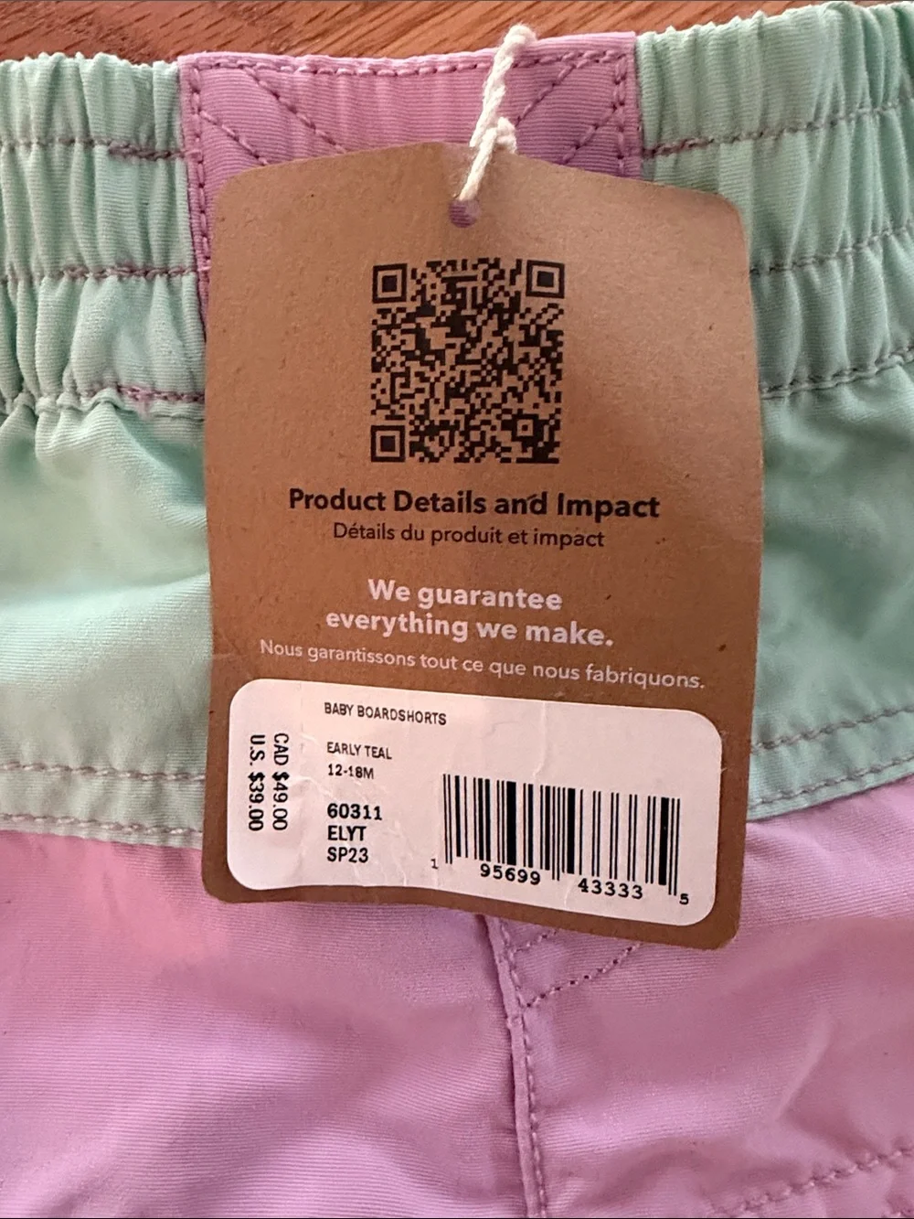 Patagonia Kids Colorblock Stretch-Waist Boardshorts in Mint, Lavender & Yellow